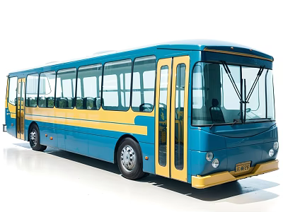 Modern Blue and Yellow Bus with Large Windows and Yellow Doors in Urban Transit 3d model