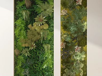 Vertical Green Wall Design With Lush Ferns Hanging Plants And Colorful Blooms 3d model