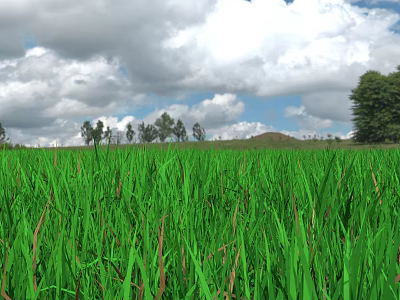 Beautiful Natural Landscape With Green Grassland Distant Trees White Clouds Blue Sky And Low Hills 3d model