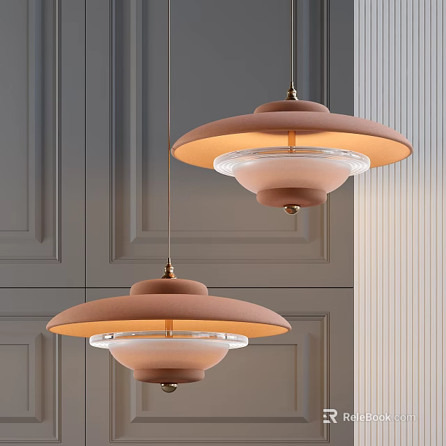 Elegant Brown Round Pendant Lights With Glass Shade On Gray Paneled Walls 3d model 