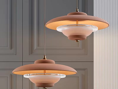 Elegant Brown Round Pendant Lights With Glass Shade On Gray Paneled Walls 3d model