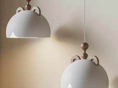 Minimalist Modern Pendant Light With Wooden Accent And White Hemisphere Shade For Interior Decor 3d model