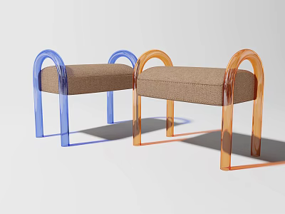 Modern Transparent Frame Stools With Blue Orange Accents And Brown Cushions 3d model