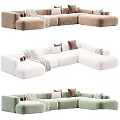 Stylish Sectional Sofas In Various Colors With Decorative Pillows And Soft Blankets 3d model