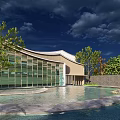 Modern Landscape Wall In Courtyard With Water Feature Green Plants And Architectural Design