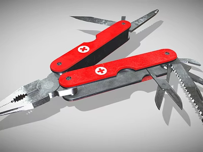 Red Swiss Army Multitool With Pliers Blades And Multiple Tools 3d model