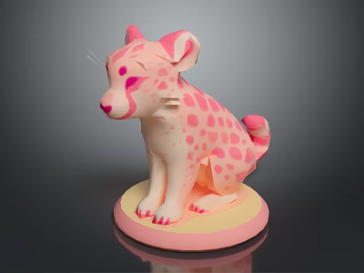 Artistic Pink Spotted Feline Cub Figurine With White Body And Pink Base 3d model