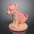 Artistic Pink Spotted Feline Cub Figurine With White Body And Pink Base