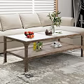 Wooden Coffee Table With Metal Frame Two Tier Design Fruits Green Plant In Living Room