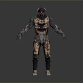 Biomechanical Character With Black Helmet Red Eyes And Armored Body Design