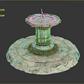 Scenic Outdoor Landscape With Ancient Sundial On Stone Base And Golden Decorations