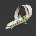 Futuristic Luxury Aircraft Model With Circular Wing White Yellow Blue Stripes And Reflective Base