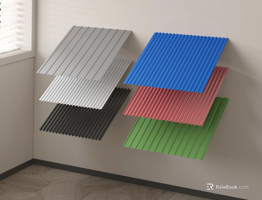 Colorful Corrugated Panels Wall Mounted In Various Colors For Interior Decor 3d model 