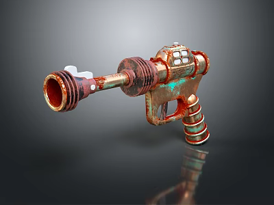 Steampunk Copper Red Gun With Metallic Barrel Rustic Grip And Control Panel 3d model