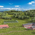 Beautiful Natural Rural Landscape With Lush Hillside Forests Farmland And Traditional Red Brick Buildings