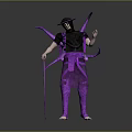 Unique Character In Purple Costume With Black Hat Octopus Tentacle Decorations And Purple Cane