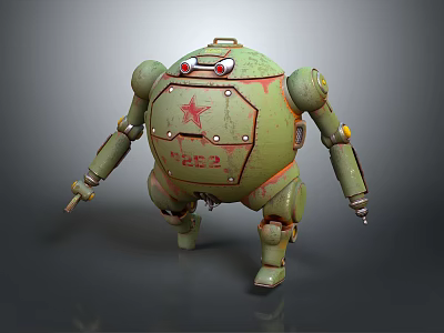 Vintage Green Smart Machine With Red Star Number 1452 Mechanical Arms And Legs 3d model