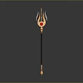 Decorative Weapon Spear Featuring Long Staff And Flame Shaped Red Head 3d model