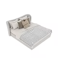 Modern Upholstered Double Bed Interior With Striped Blanket And Multiple Neutral Pillows 3d model