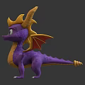 Two Purple Cartoon Dragon Figures With Yellow Horns Mane And Red Wings