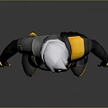 3D Character With White Hair In Black Outfit Featuring Yellow Accents Standing Against Gray Background