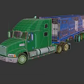 Green Semi Truck With Blue Cargo Trailer For Heavy Duty Transportation
