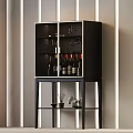 Modern Black Wooden Wine Cabinet With Glass Door And Bottles Glasses On Lower Shelf Decorations