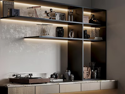 Modern Decorative Cabinet With Open Shelves LED Lighting And Decorative Items 3d model