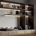 Modern Decorative Cabinet With Open Shelves LED Lighting And Decorative Items