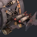 Steampunk Mechanical Sphere With Metal Structure Gears Pipes Red Interior And Thruster Wings