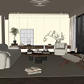 Living Room Sofa Combination Coffee Table Single Sofa Leisure Chair Floor Lamp 3d model