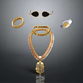 Luxury Gold Jewelry Set Featuring Necklace With Dollar Sign Pendant Bracelet Earrings And Watch