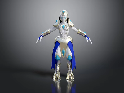 White and Blue Sci Fi Game Character With Gold Armor and Glowing Accents 3d model