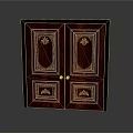 Dark Wooden Cabinet With Carved Details Double Doors And Drawers Design