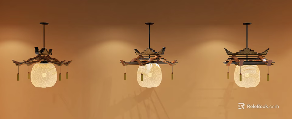 Traditional Chinese Pendant Light With Wooden Frame Lantern Shade And Tassel Decorations For Interior Decoration 3d model 