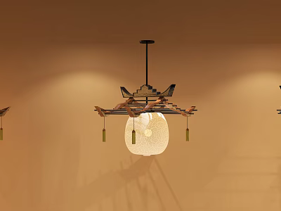 Traditional Chinese Pendant Light With Wooden Frame Lantern Shade And Tassel Decorations For Interior Decoration 3d model