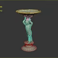 Ornamental Water Basin With Classical Human Statue Pedestal And Blue Top