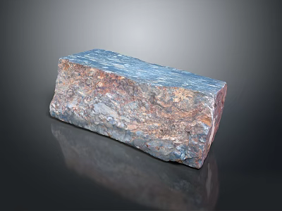 Natural Stone Wood Block Featuring Detailed Blue Brown Gray Surface Texture 3d model