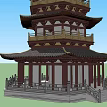 Chinese Traditional Pagoda Multi Story Wooden Architecture With Tiered Curved Eaves Design