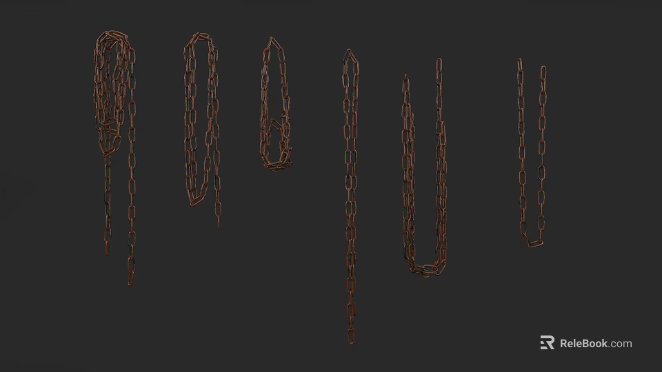 Various Decorative Metal Chains In Different Hanging Styles And Shapes 3d model