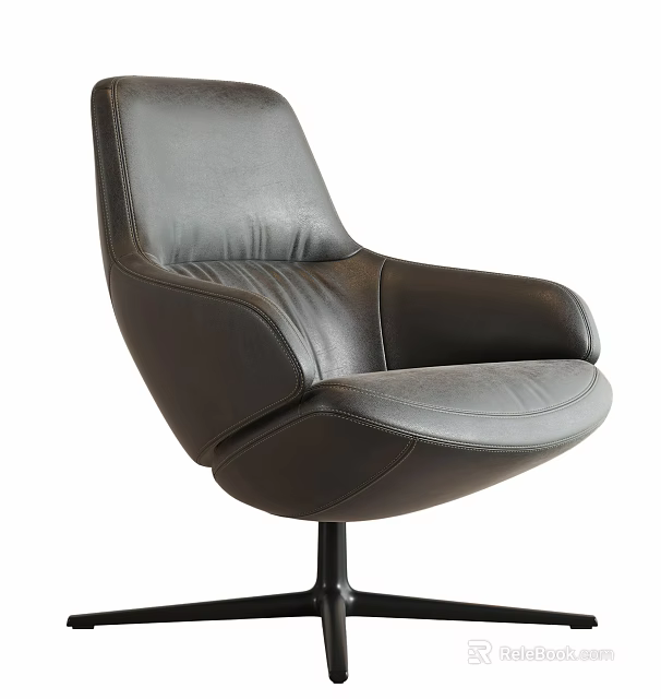 Dark Colored Leather Office Chair With Modern Design And Comfortable Armrests On Black Swivel Base 3d model 