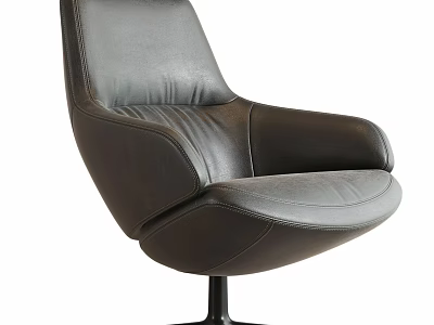 Dark Colored Leather Office Chair With Modern Design And Comfortable Armrests On Black Swivel Base 3d model