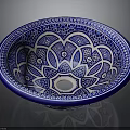 Sculpture Carving Ceramic Washbasin With Blue And White Intricate Floral Patterns