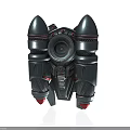 Futuristic Metallic Spacecraft Thruster Engine With Dual Conical Design And Red Propulsion Core