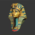 Intricate Egyptian Pharaoh Mask Sculpture With Golden Blue Red Decoration And Striped Headdress