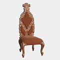 Classic Wooden Dining Chair With Ornate Carved Backrest And Brown Upholstered Seat