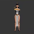 Ancient Egyptian Female Figure in White Dress Holding Golden Tray Against Grey Background