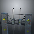 Home Safety Devices With Gray Metal Cases Yellow Warning Triangles And Black Connecting Pipes