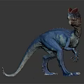 Realistic Blue Dinosaur 3D Model Featuring Red Crest Standing Pose And Textured Skin