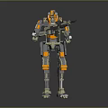 Gray And Orange Mechanical Robot Standing With Weapon And Armored Gear